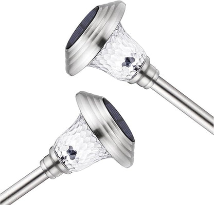 2pcs Solar Garden Lamp Stainless Steel Glass Landscape Lawn Light Outdoor Pathway Lighting for Patio Yard