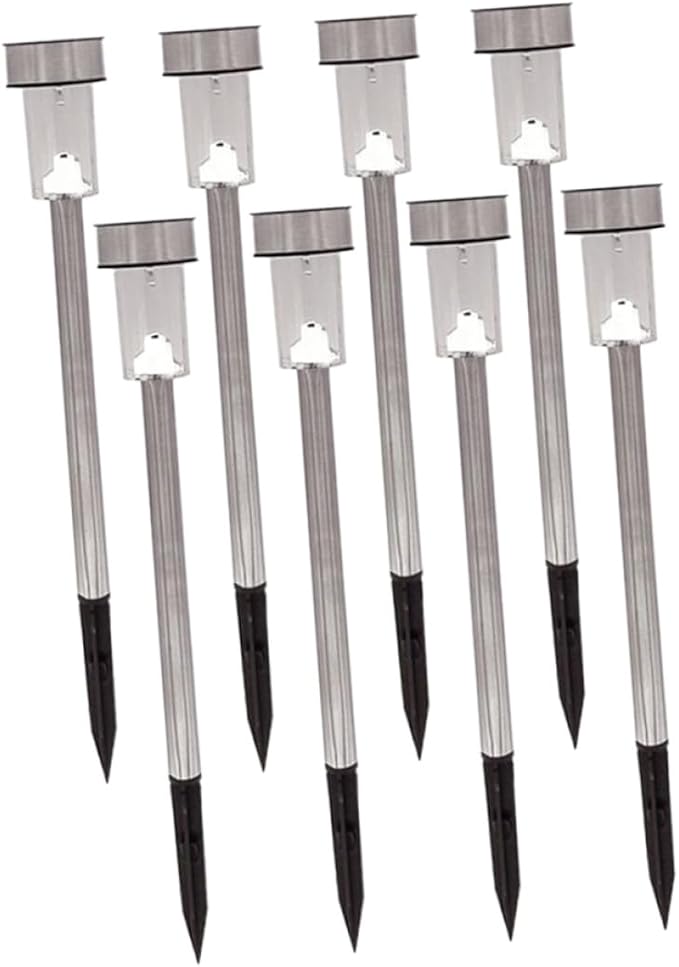 Veemoon 8pcs Solar Garden Lights Stainless Steel LED Ground Plug Outdoor Waterproof Pathway Lamps for Yard Lawn Landscape Lighting White Light
