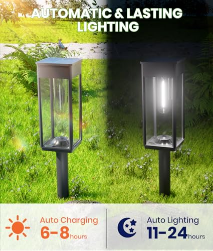 BITPOTT Solar Path Lights, 2 Pack, 3 Heights, Cool White, IP65
