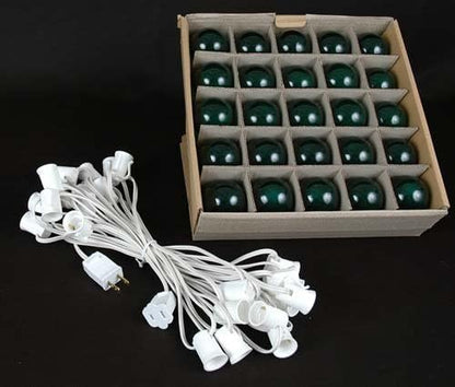 G50 Patio String Lights with 25 Green Globe Bulbs – Wedding Outdoor String Lights – Market Bistro Café Hanging String Lights – Patio Garden Umbrella Globe Lights - White Wire - 25 Feet