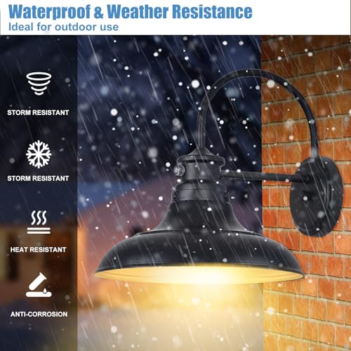 12" Dusk to Dawn LED Outdoor Barn Lights, Farmhouse Gooseneck Porch Lights