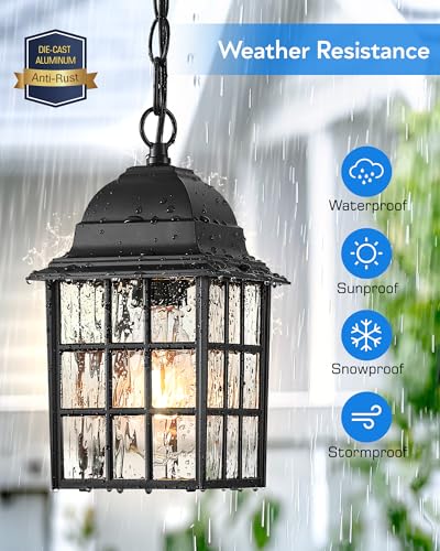 VIANIS Outdoor Pendant Lights, Black Outdoor Lanterns for Front Porch