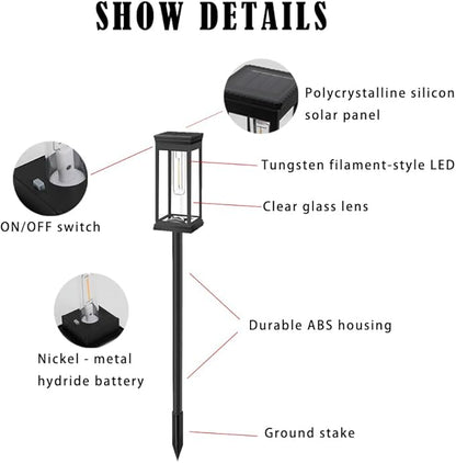 Solar Pathway Lights Outdoor, LED Garden Stake Light with Automatic Charging, Black ABS Plastic, 21.26 Inch Height, Warm White 3000-4000K, Ground Mount Landscape Lighting (Black Square, 8, Count)