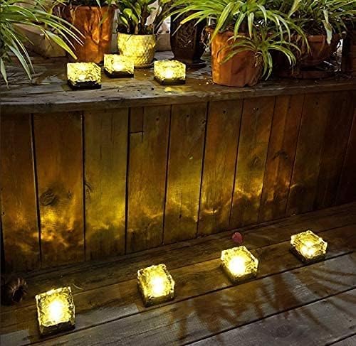 Solar Ice Glass Light,2 Packs Solar Powered Garden Lights, Waterproof IP68 Outdoor Table & Path Lights, Decorative Ice Cube for Yard (Warm White)