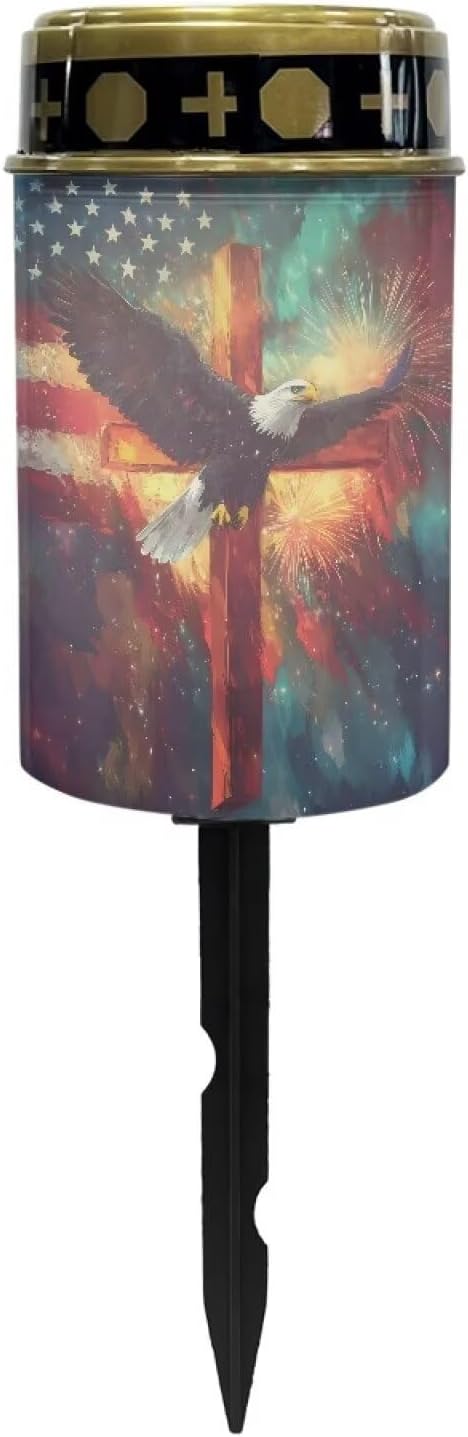 Solar Stake Lights Eagle with Cross Memorial Cemetery Decorations Solar Powered Lights