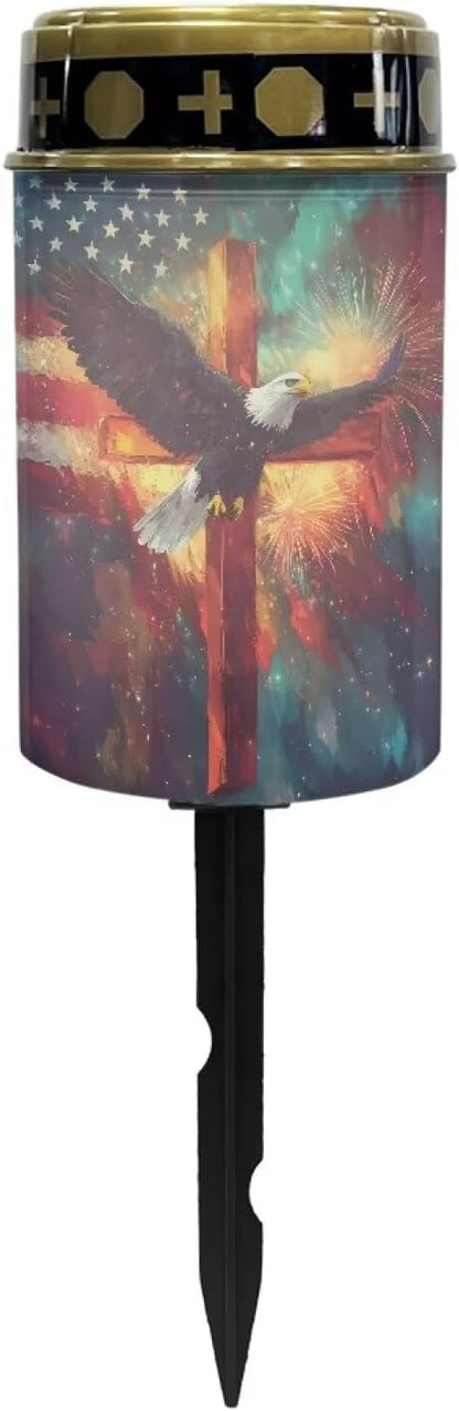 Solar Stake Lights Eagle with Cross Memorial Cemetery Decorations Solar Powered Lights