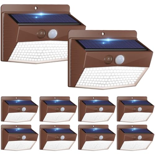 Solar Motion Sensor Outdoor Lights 10Pack,138 LED, Brown-Cool White
