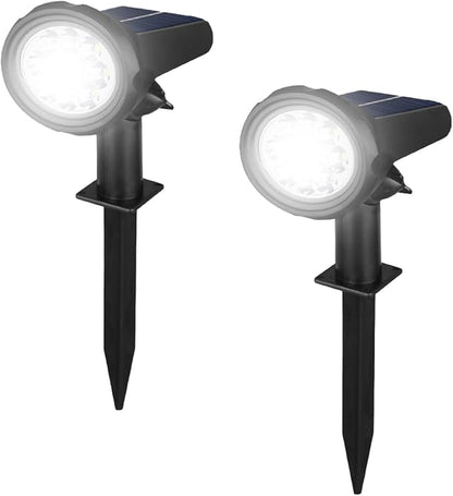 Solar Spot Lights Outdoor，Solar Lights Outdoor Waterproof IP68，Dark Sensing Auto On/Off，Suitable for Garden, Corridor Landscape Lighting and Flag Lighting. (Cold White, 2-Pack)