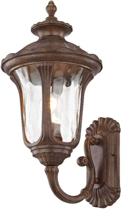 Livex Lighting 7652-58 Oxford 1 Light Imperial Bronze Cast Aluminum Wall Lantern with Light Amber Water Glass | Lumora