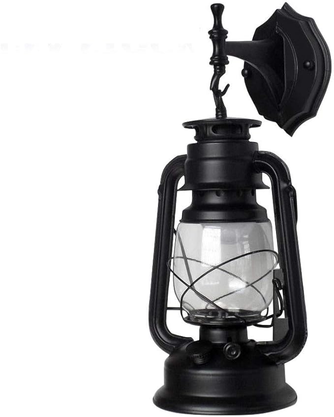 FIKNEE Rustic Wall Lantern Light - Retro Antique Vintage Lamp - Porch & Outdoor Wall Sconce - Black