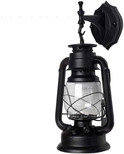 FIKNEE Rustic Wall Lantern Light - Retro Antique Vintage Lamp - Porch & Outdoor Wall Sconce - Black