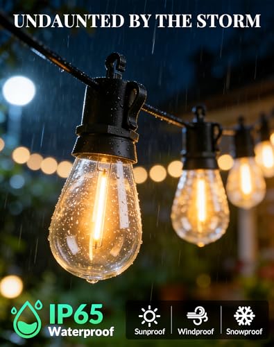 Outdoor String Lights Patio Light - 50Ft Outside Waterproof Dimmable Bulbs