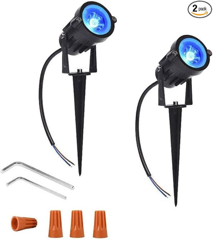 Youngine Pack of 2, 12V Low Voltage LED Landscape Lights Waterproof Outdoor Walls Trees Flags Spotlights 5W COB Garden Yard Path Lawn Light with Spike Stand (Blue),NO Plug