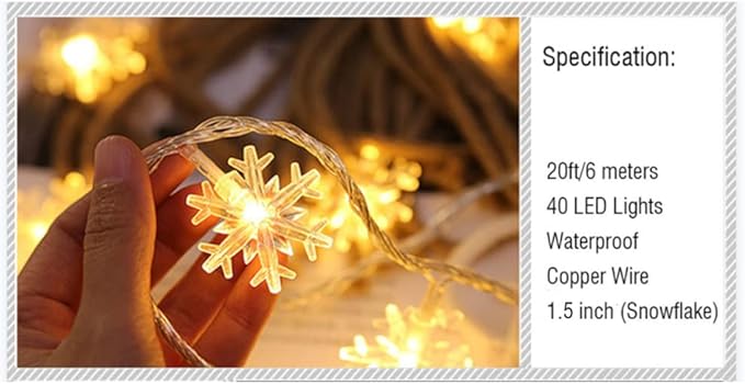 WesGen Christmas Lights,Color Change Snowflake String Lights Battery Operated Waterproof 20ft, 40LED for Xmas Garden Patio Bedroom Party Decor Christmas Decorations,Eight Modes, Warm White & White