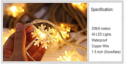 WesGen Christmas Lights,Color Change Snowflake String Lights Battery Operated Waterproof 20ft, 40LED for Xmas Garden Patio Bedroom Party Decor Christmas Decorations,Eight Modes, Warm White & White