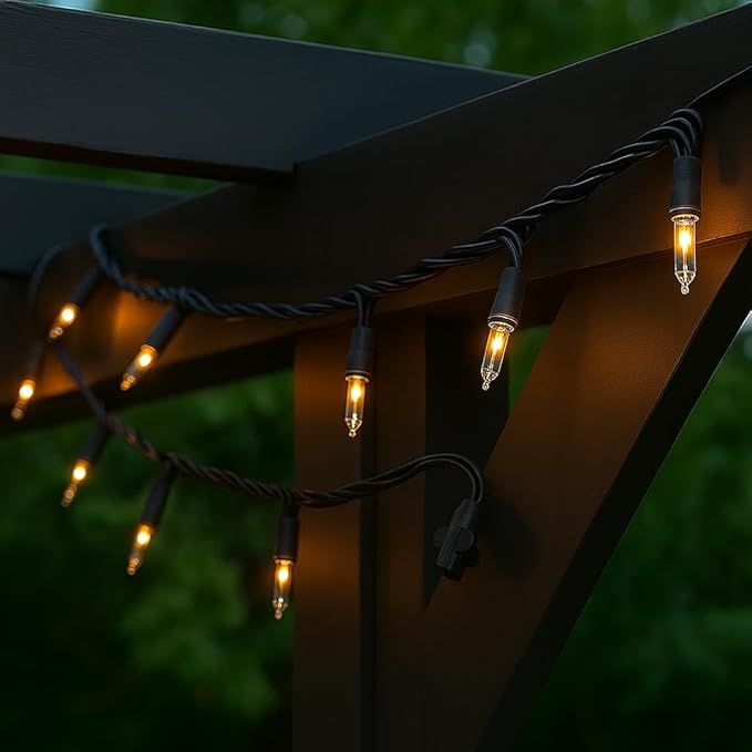 Novelty Lights 24-Pack, 34 Feet 100 Bulbs Traditional Incandescent Mini Lights, Clear on Black Wire with 4" Spacing, Commercial Grade and UL Listed for Indoor/Outdoor Use, End-to-End Connectable