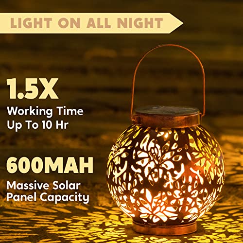 JOIEDOMI 2 Pack Outdoor Solar Hanging Lantern Lights, Waterproof Tabletop with Handle, LED Moroccan Lanterns, Metal Decorative Garden Solar Lights Spring for Patio, Lawn, Porch, Backyard