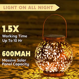 JOIEDOMI 2 Pack Outdoor Solar Hanging Lantern Lights, Waterproof Tabletop with Handle, LED Moroccan Lanterns, Metal Decorative Garden Solar Lights Spring for Patio, Lawn, Porch, Backyard