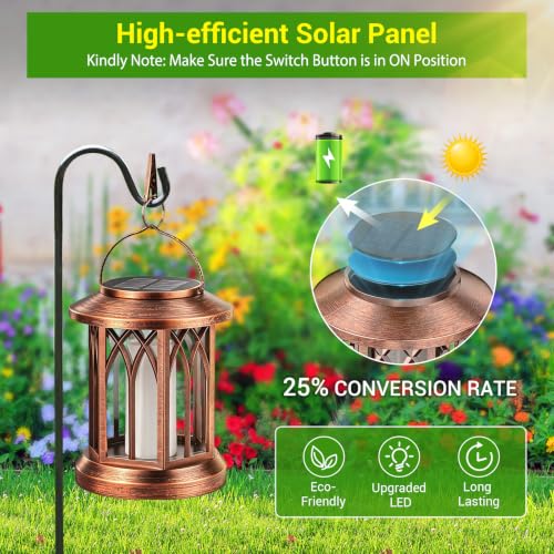 KOOPER 4 Pack Solar Lantern Outdoor Lights, Upgraded Flickering Flame Solar Lanterns Lights Outdoor Waterproof, Hanging Lantern Decorative, Solar Powered Lanterns for Yard Patio Garden Decor (Copper)