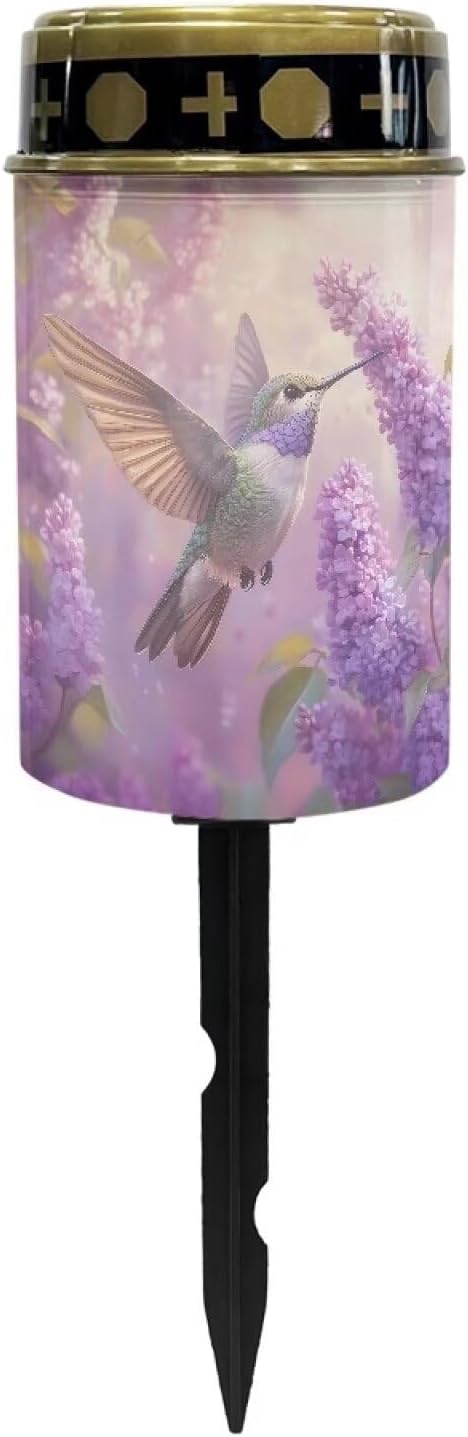 Hummingbird Lavender Solar Cemetery Light Holder, Grave Decorations for Cemetery, Solar Lights for Cemetery, Grave Markers for Cemetery Grave Outdoor