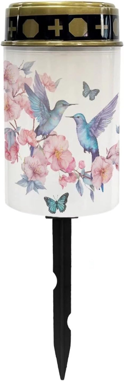 Hummingbird Outdoor Lights Solar Powered Waterproof Solar Memorial Lights for Graves Multipurpose Flameless Candle for Cemetery Garden Backyard Decorative Memorial Lights