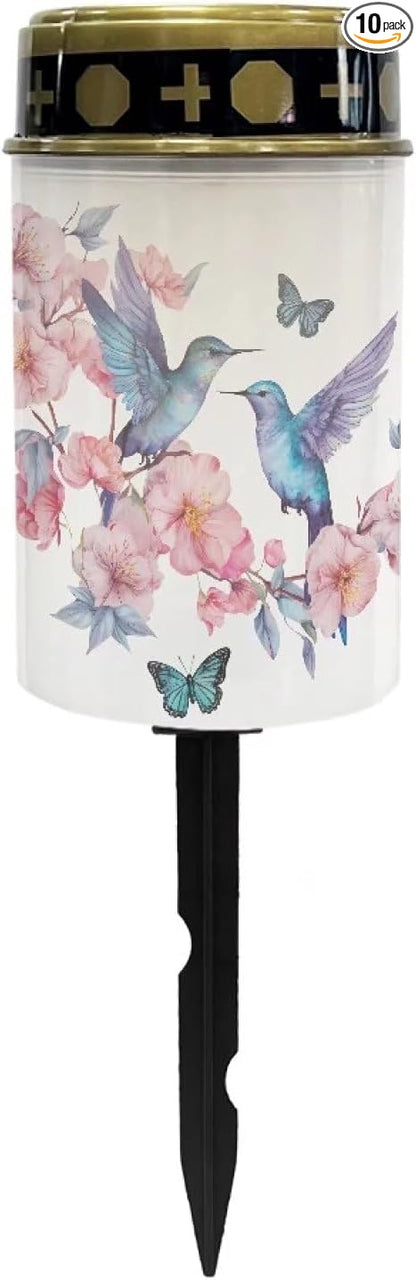 Hummingbird Outdoor Lights Solar Powered Waterproof Solar Memorial Lights for Graves Multipurpose Flameless Candle for Cemetery Garden Backyard Decorative Memorial Lights