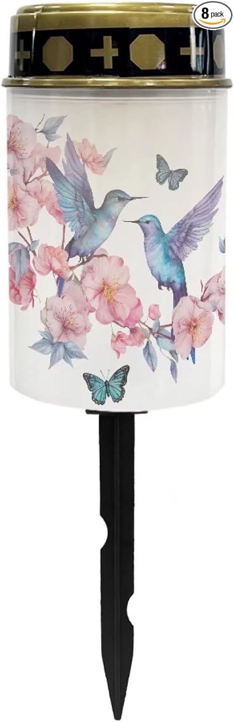 Hummingbird Outdoor Lights Solar Powered Waterproof Solar Memorial Lights for Graves Multipurpose Flameless Candle for Cemetery Garden Backyard Decorative Memorial Lights