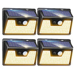 Solar Lights Outdoor Waterproof, 4Pack 140LED Solar Motion Sensor Wall Lights, 3 Modes Solar Powered Fence Security Lights for Patio Step Deck House Outside(Warm White)