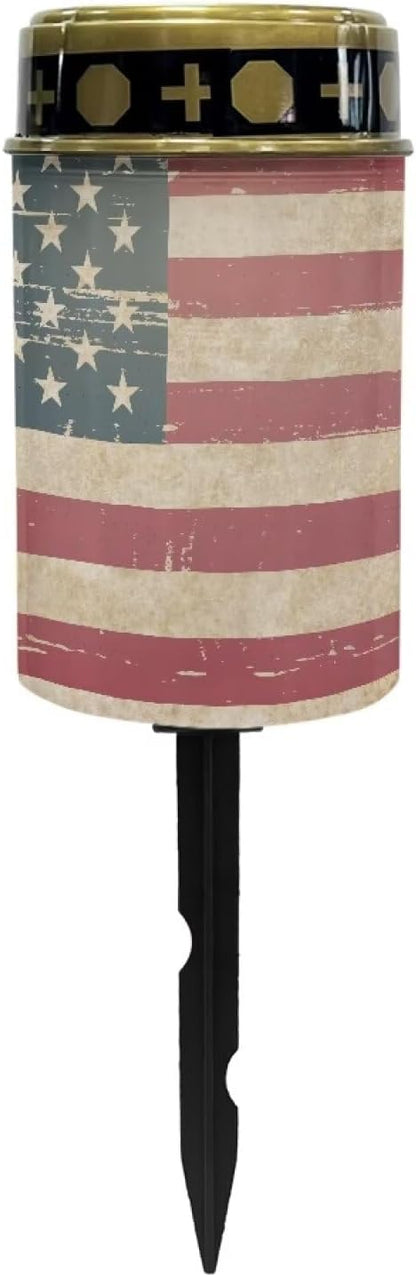 Patriotic Solar Garden Stake Lights Bright Solar Pathway Lights Landscape Lighting Decorative Memorial Lights Grave Markers for Cemetery Sympathy Remembrance Memorial Gift - American Flag