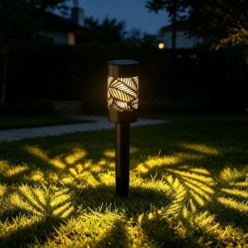 6 Pack 8 Lumens Solar Pathway Lights, Metal Lamp with Grey Power Coating, Warm White Light with Nice Light Pattern on the Ground for Pathway, Lawn and Garden