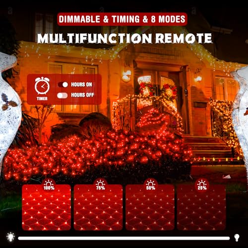 JMEXSUSS Red Christmas Net Lights Outdoor, 360 LED, 12ft x 5ft, Plug in