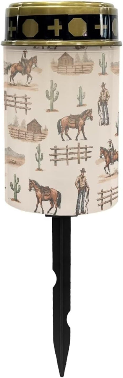Horse Cowboy Solar Garden Lights Outdoor Solar Stake Lights Memorial Cemetery Decorations Driveway Markers for Outside Patio Yard Pathway Gravesite Decor for Loss of Loved One