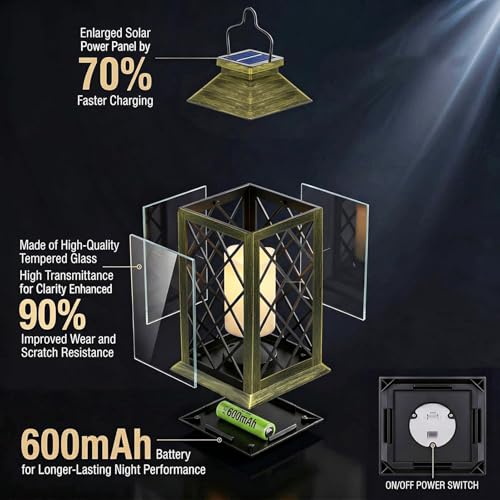 Yowin 2 Pack 14" Large Tempered Glass Solar Lanterns Outdoor Waterproof