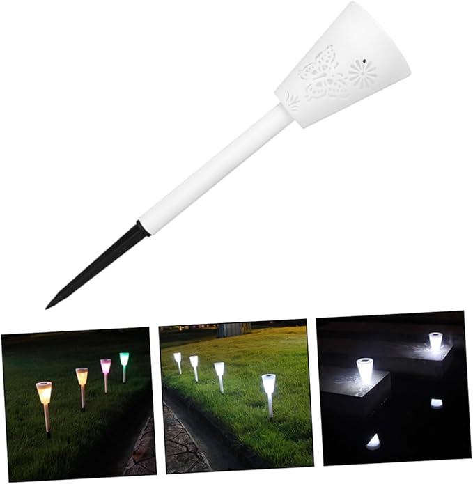 DOITOOL 4pcs Garden Solar Stake Lamp Outdoor Solar Light Hollow for Pathway Courtyard and Patio Decor Warm Atmosphere Lighting