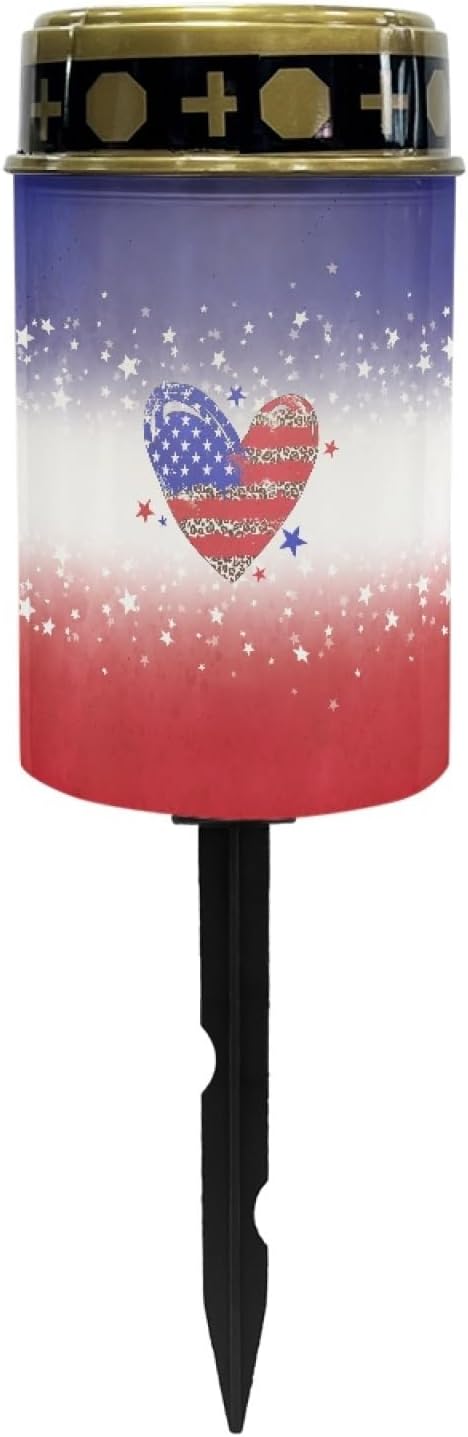 Solar Pathway Lights Outdoor Waterproof Garden Stake Lights US Flag Love Heart LED Lantern Warm White Landscape Lighting for Yard Patio Driveway Solar Powered Fairy Lights Spotlight