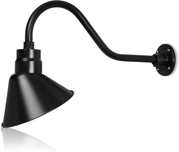 10in. Satin Black Angle Shade Gooseneck Sign Light Fixture with 22in. Long Extension Arm - Wall Sconce Farmhouse | Lumora
