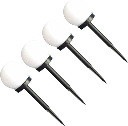 Zerodeko 4pcs Solar Path Lights Outdoor, White Globe LED Lawn Lamps with Plug-in Ground Stakes, Weatherproof Solar Sphere Lighting for Garden Walkways and Landscape Decor
