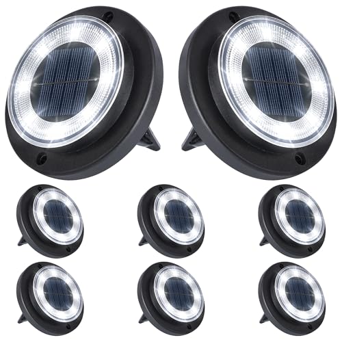 Solar Lights Outdoor Waterproof - Cool White 8 Pack 2-in-1 Ground Lights