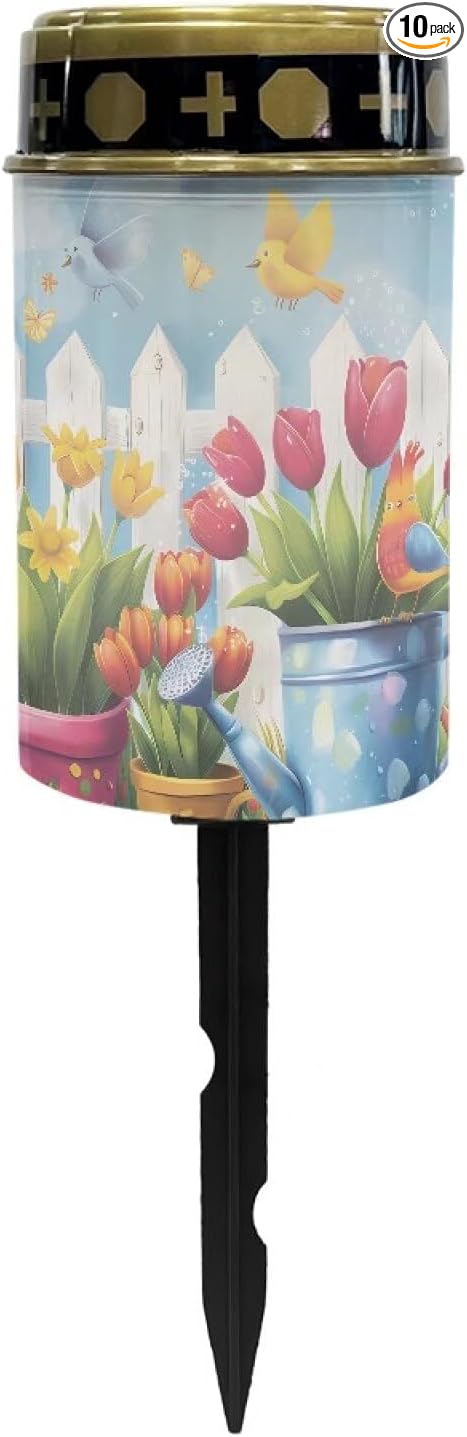 Orange Tulip Outdoor Solar Lights for Yard Decorative Waterproof Solar Light for Cemetery Grave Flameless Candle for Cemetery Garden Backyard Outdoor Decor Multipurpose Solar Lights