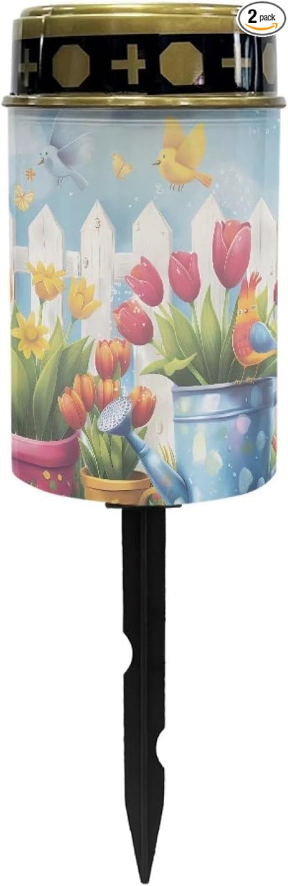 Orange Tulip Outdoor Solar Lights for Yard Decorative Waterproof Solar Light for Cemetery Grave Flameless Candle for Cemetery Garden Backyard Outdoor Decor Multipurpose Solar Lights