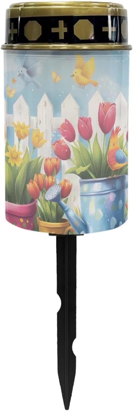 Orange Tulip Outdoor Solar Lights for Yard Decorative Waterproof Solar Light for Cemetery Grave Flameless Candle for Cemetery Garden Backyard Outdoor Decor Multipurpose Solar Lights