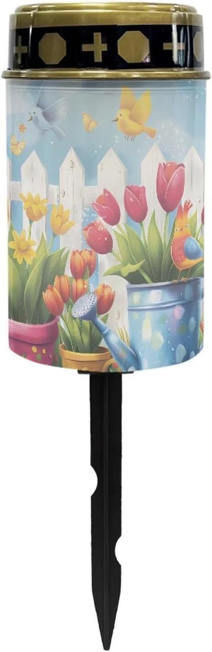 Orange Tulip Outdoor Solar Lights for Yard Decorative Waterproof Solar Light for Cemetery Grave Flameless Candle for Cemetery Garden Backyard Outdoor Decor Multipurpose Solar Lights