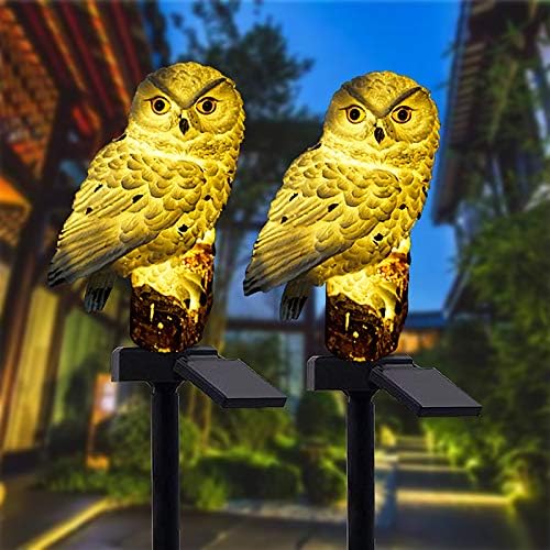2-Pack Solar White Owl Outdoor Garden Light Garden Solar Lights Outdoor Decorative Resin Owl Solar LED Lights with | Lumora