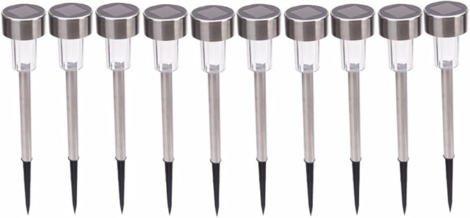 10 Pcs Outdoor Solar Pathway Lights,Stainless Steel LED Landscape Lighting,Outdoor Waterproof Solar Garden | Lumora