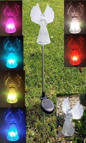 Set of 1 Solar Garden Stake Lights with Color Changing LED or Regular White LED Landscape Path Lights (1 Piece) (Angel (Fiber Optic Wings))