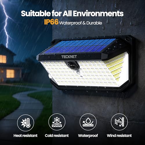 TECKNET 546 LED Motion Sensor Outdoor Lights with Remote Control Hook 4Pack