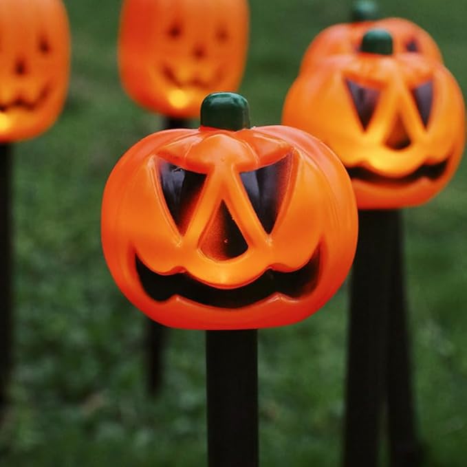 Solar Pumpkin Garden LED Stake Lights for Halloween Decorations Outdoor Waterproof Halloween Yard Stake Lights 1Set Of 5Pack For Garden Patio Yard Pathway Grave (Pumpkin)
