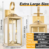 19" Dusk to Dawn Outdoor Wall Lantern 2-Light, Gold Outdoor Wall Lights