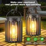 2 Pack Solar Lanterns Outdoor Waterproof, Retro Hanging Lantern, Black