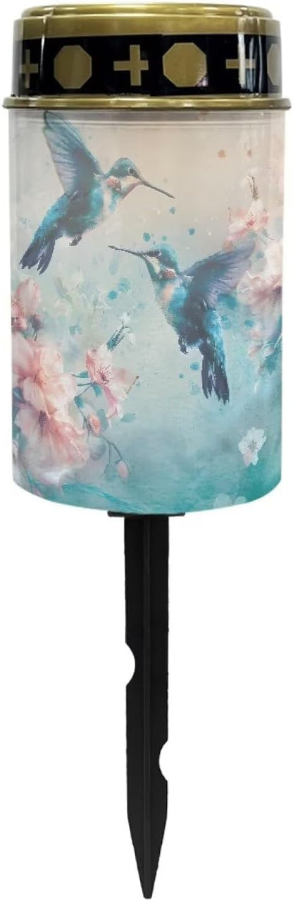 ZOUTAIRONG Solar Glass Light Garden Stake Light, Cemetery Decorations for Grave Outdoor Lights, Blue Hummingbird Floral Garden Lawn Yard Patio Decor-1 Pack